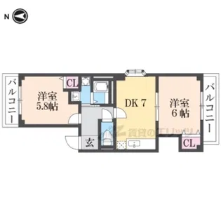 グリシーヌ京町【201号室】の間取り