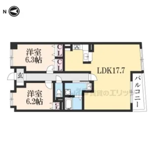 パインフィールド五条【4階】の間取り