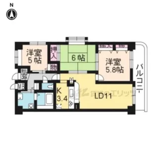 スクエア鍵尾【307号室】の間取り