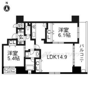 ルーエ五条堀川【304号室】の間取り