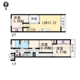 京都府京都市伏見区桃山町島津【テラスハウス】の間取り