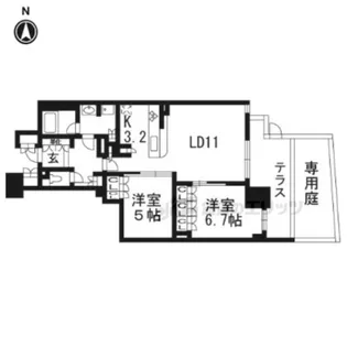 ソルレヴェンテ四条大宮【102号室】の間取り