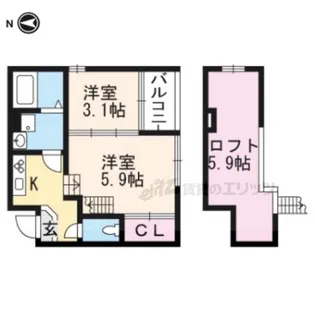 ハーモニーテラス醍醐サウスウエスト【102号室】の間取り