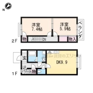 滋賀県近江八幡市鷹飼町北1丁目【テラスハウス】の間取り