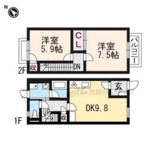 滋賀県近江八幡市鷹飼町北1丁目【テラスハウス】の間取り