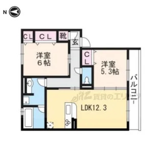 ル シュクル【203号室】の間取り