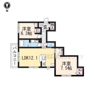 アンソレイエ桂川【205号室】の間取り