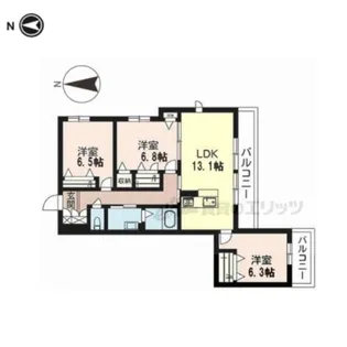 アンソレイエ桂川【301号室】の間取り