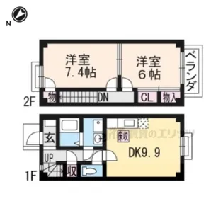 滋賀県近江八幡市十王町【テラスハウス】の間取り