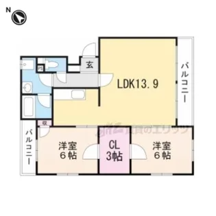 ヒルトップ名坂【201号室】の間取り