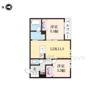 シャーメゾン京 御所ノ内A【203号室】の間取り