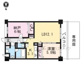 グローリードミール天神【1階】の間取り
