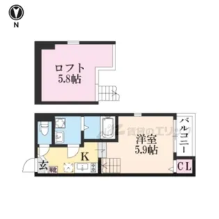 ハーモニーテラス椥辻【2階】の間取り