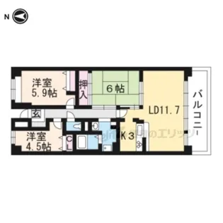 ベルヴィ草津【805号室】の間取り