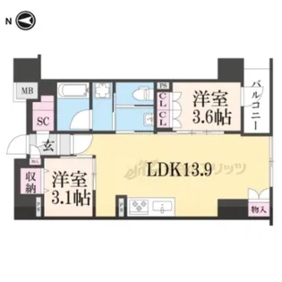 イニシア京都五条【2階】の間取り