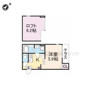 ハーモニーテラス京都石田【105号室】の間取り