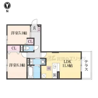 2LDKの間取り画像