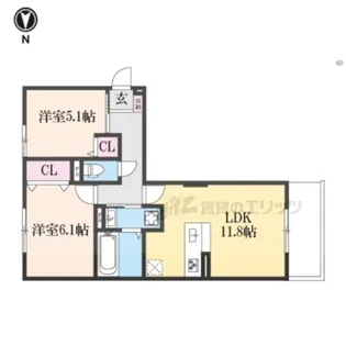 2LDKの間取り画像