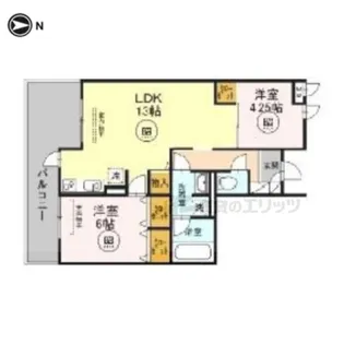 MEDUSELD 北棟南棟【南202号室】の間取り