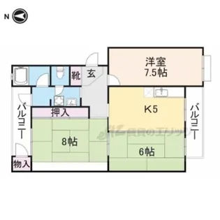 三室山コープタウン2号棟【105号室】の間取り