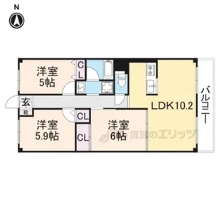 サンパティーク昆陽【1階】の間取り