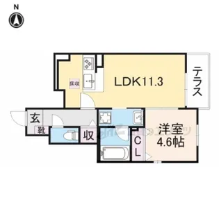 グレーヌ東寺【101号室】の間取り