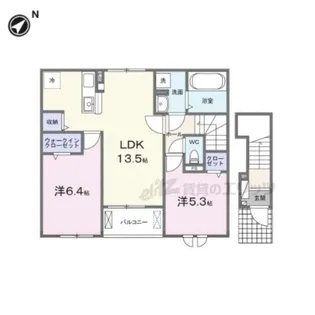 クレール聖和C【202号室】の間取り