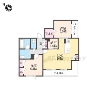 コティマヒルズ生駒【201号室】の間取り