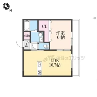 カーサ・フェリーチェ長岡京【106号室】の間取り