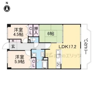 ユニライフ大和高田【6階】の間取り