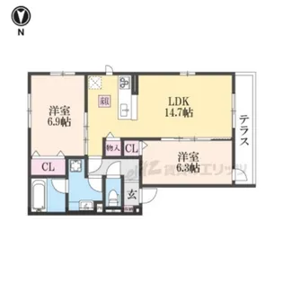 エンラージ西院【1階】の間取り