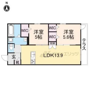 カシータ蓬川緑地イースト【E105号室】の間取り