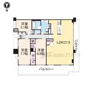 クレヴィア東生駒【5階】の間取り