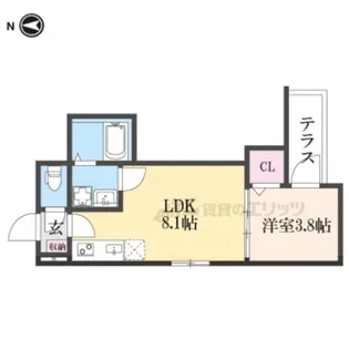 アビタシオン嵯峨嵐山【102号室】の間取り