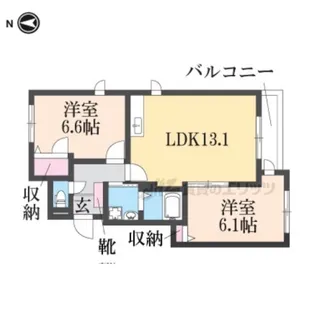 ラジェント御願塚【201号室】の間取り