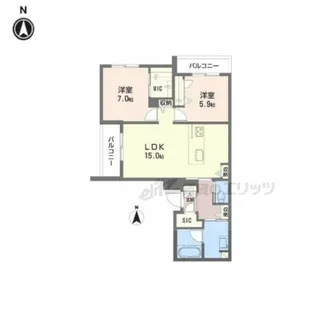 クリスタル シャーメゾン【202号室】の間取り