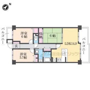 セントポリア生駒H棟【H-302号室】の間取り