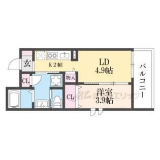 アヴェルーチェ三条堀川【206号室】の間取り