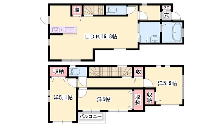 兵庫県伊丹市中野西1丁目(一戸建)の賃貸物件Bの間取り