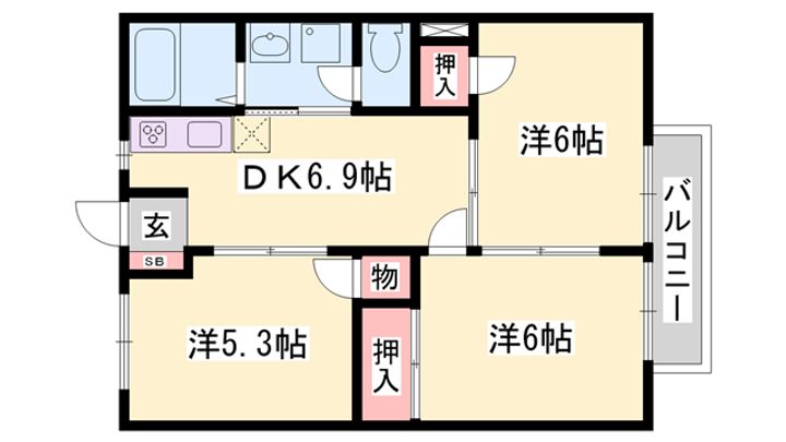 グリーンコーポ上柳B202の間取り