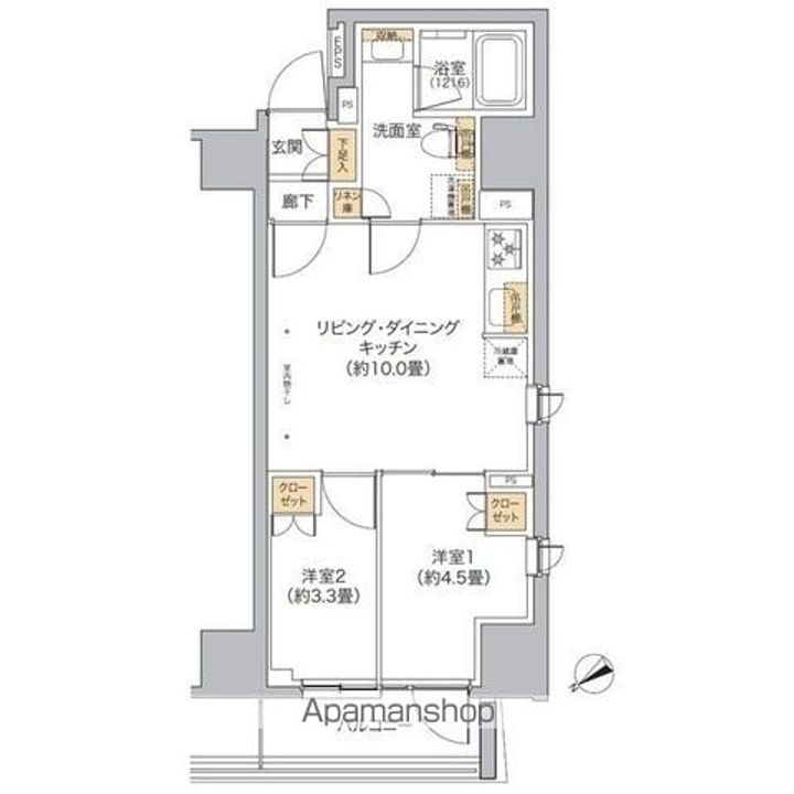東京都新宿区西新宿7丁目の賃貸マンションの間取り