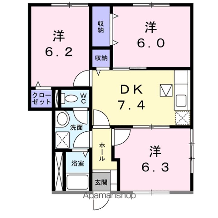 愛媛県松山市別府町の賃貸アパートの間取り