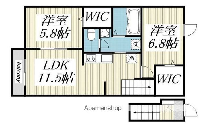 東京都武蔵村山市中央3丁目の賃貸アパートの間取り