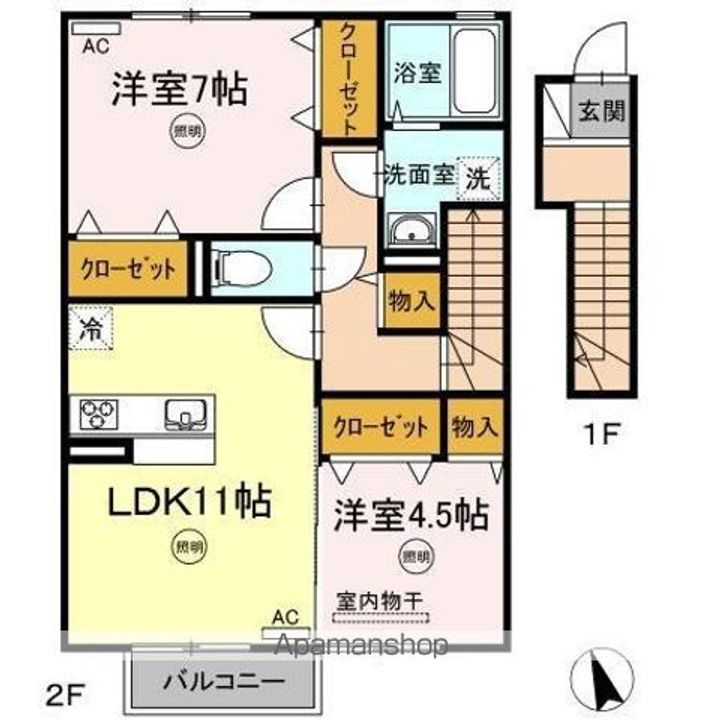 香川県さぬき市大川町富田西の賃貸アパートの間取り
