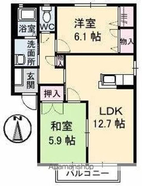 香川県高松市小村町の賃貸アパートC202の間取り