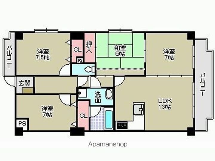 大阪府大阪市住吉区帝塚山西3丁目の賃貸マンションの間取り