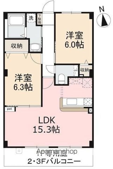 香川県高松市三谷町の賃貸マンションの間取り