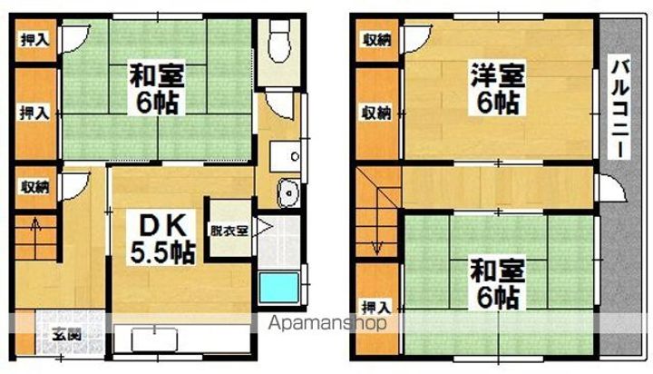 大阪府堺市東区日置荘原寺町(一戸建)の賃貸物件戸建ての間取り