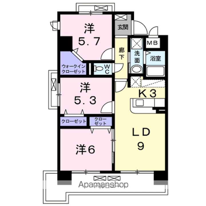 福岡県福岡市博多区金の隈3丁目の賃貸マンションの間取り