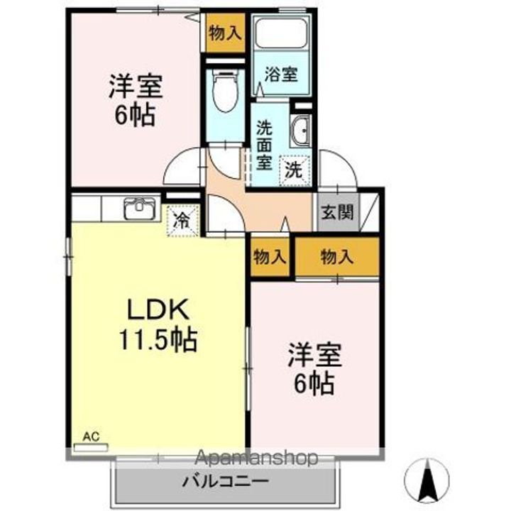 岡山県岡山市北区津高の賃貸アパートの間取り